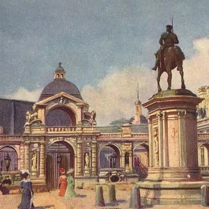 Antica cartolina francese – Castello di Chantilly e statua di Montmorency