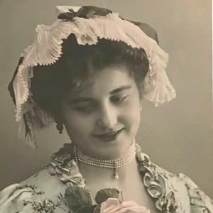Hand Tinted Edwardian Lady with Rose – Antique French Postcard
