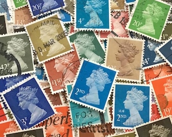 Vintage Queen Elizabeth II Stamps: British Machin Definitives, Mixed Colors