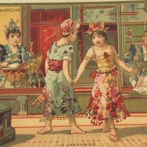 Antike französische Werbekarte • La Javanaise 19th Century Ephemera • Au Bon Märzé Paris Lithographie • Vintage Sammler Papier Dekor