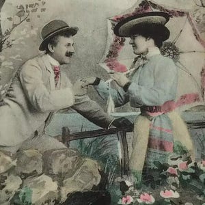 Antique French Postcard – Romantic Proposal Scene – “A Gold Ring Will Shine Tomorrow”, c.1900s