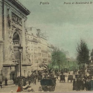 Carte postale de Paris coloriée à la main – Boulevard Saint-Denis & Monument – Postée en 1906