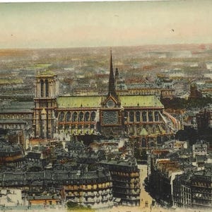 RÉSERVÉ à ADRIENNE 9 JUILLET Carte postale ancienne de Paris – Panorama vers Notre-Dame et Tour Saint-Jacques