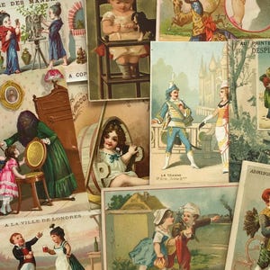 10 Stück Antike französische Handelskarten • Fehlerhaftes Ephemera-Bundle • Charmante Vintage-Werbung und Sammlerdrucke