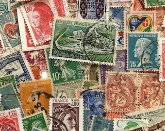 Veel vintage Franse postzegels – gemengde ontwerpen uit het midden van de eeuw, verzamelobjecten, knutselbenodigdheden