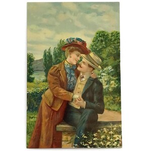 Romantic Postcard – Edwardian Couple Embrace – Printed in Germany – Early 1900s