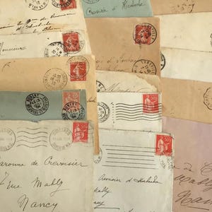 Vintage French Envelopes – Set of 15 Antique Empty Covers with Stamps & Postmarks (1900s-1940s)