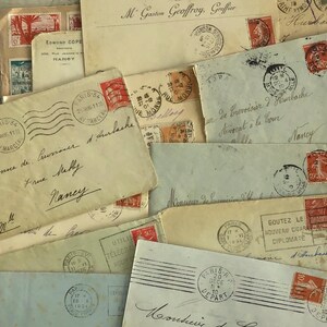 Antique French Envelopes – Lot of 15 Worn Early 1900s Covers with Stamps & Postmarks