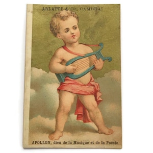 Antieke Franse Trade Card – Apollon met lier, god van muziek en poëzie