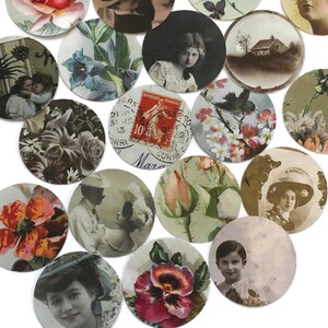 Cercles anciens pour cartes postales françaises • Fleurs et portraits éphémères récupérés • Découpes du début des années 1900 pour les journaux indésirables et le collage