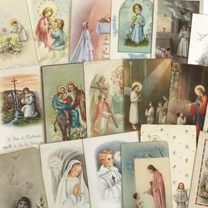 Pacote com 20 cartões sagrados de comunhão antigos – condição defeituosa – temas de primeira comunhão e devocionais