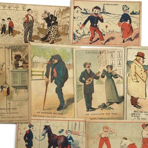 Fehlerhaftes Bündel mit 8 antiken französischen Werbekarten • Vintage Ephemera Pack • Viktorianische Drucke & Grafiken • Basteln - Junk Journal Zubehör