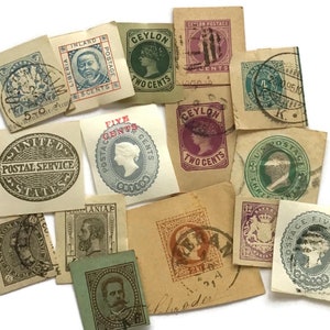 Antique Cut-Square Stamps • Early Worldwide Selection • Victorian Era Ephemera for Journals & Collecting