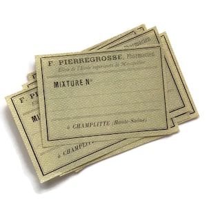 Set of 10 Antique French Pharmacy Labels – "Mixture No." Apothecary Ephemera