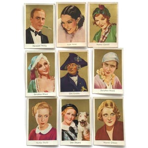 cigarette cards 1930s Film Star Cigarette Cards: 1930s Vintage Set (9 Illustrated Portraits)