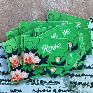 Vintage Mini French Rose Labels – Pack of 25 | Tiny Antique Ephemera for Crafting