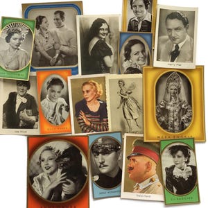 Tarjetas de cigarrillos de estrellas de cine alemanas: juego de 15 tarjetas fotográficas vintage de las décadas de 1930 y 1940 para manualidades o coleccionismo.