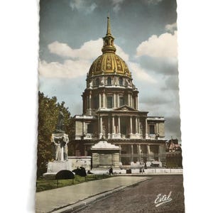 Vintage French Postcard – Les Invalides Paris – Mid-Century Colour Street View – Golden Dome Architecture