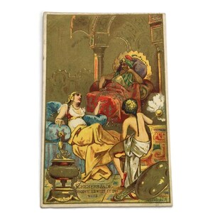 Antike Französische Handelskarte – Scheherazade und der Sultan aus Tausend und einer Nacht