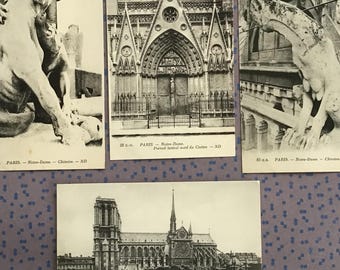 Set of 4 Notre-Dame Postcards – Vintage Paris RPPC Views
