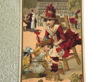 Antique French Trade Card c.1890s – Le Palais Royal Paris, Children at Play