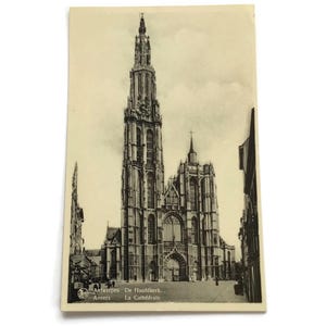 Vintage Postcard – Cathedral of Our Lady Antwerp – Sepia-Toned Belgian Architecture