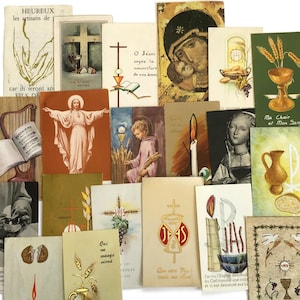 Vintage französische religiöse Karten - Set mit 20 Heiligen Karten mit leichten Gebrauchsspuren - 1960er - 70er Jahre katholisches Ephemera Lot