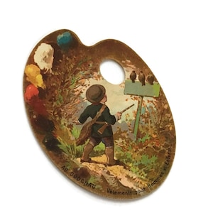 Antike Französische Künstler Palette Trade Card – Ad. Godchau – 1880er Jahre Jägerszene Lithographie