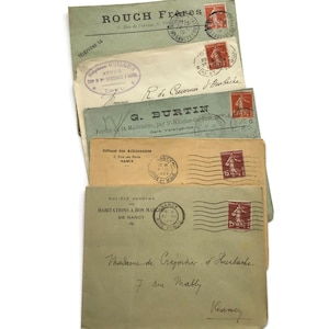 Juego de sobres franceses antiguos / Efímeras de Nancy y París de las décadas de 1930 y 1940 / Cartas antiguas con matasellos para revistas basura, collage, arte o coleccionismo