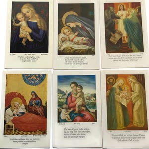 Vintage religiöse Drucke - Set von 6 Heiligen Karten mit Krippe und Madonna Szenen