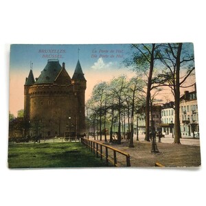 Vintage Belgian Postcard – Porte de Hal Brussels with Horse Carriage – Early 1900s