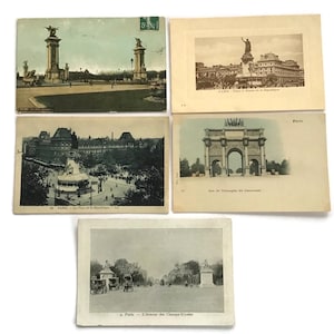 Set of 5 Antique Paris Postcards | Landmarks & Street Views | Worn and Flawed