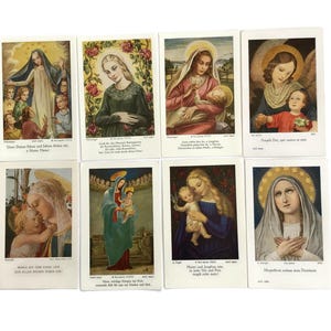 Set van 8 vintage Madonna en kind heilige kaarten – Duitse tekst