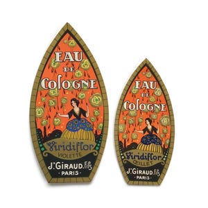 Coppia di etichette di profumi francesi Art Déco – J. Giraud Fils Paris – Eau de Colonia Violette & Oeillet – Etichette per cosmetici vintage