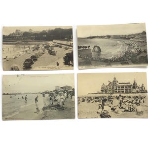 Conjunto de 4 postales antiguas • Vistas costeras francesas • Postales costeras de principios del siglo XX • Normandía y playas del Atlántico