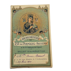 Frans religieus boekje uit 1920 – lidmaatschapscertificaat Onze-Lieve-Vrouw van Altijddurende Bijstand