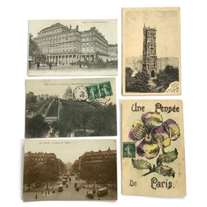 Set of 5 Antique Paris Postcards | Historic French Landmarks | Worn with Flaws