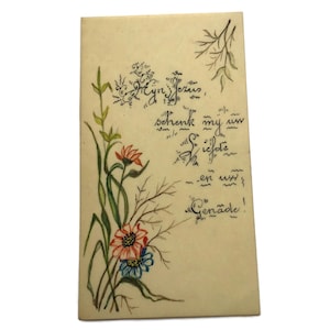 Carte religieuse faite main avec prière en néerlandais - Dessin floral et calligraphie (années 1920-1940 environ)