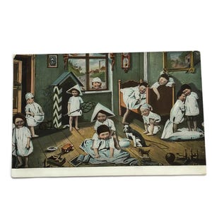 Antica cartolina francese – “Gioco per bambini” con bambini dispettosi (c. 1900-1910)