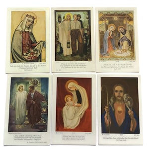 Impressions religieuses vintage sur papier – Lot de 6 cartes saintes illustrées allemandes (années 50-60)