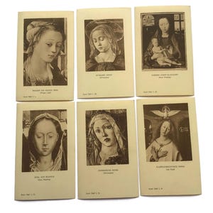Set von 6 Vintage Religiöse Papierdrucke – Madonna und Heilige Serie, Flämische & Italienische Meister