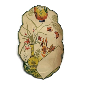 Cartão de menu francês antigo - Ilustração em estilo japonês - Journal des Demoiselles - Paris Ephemera c. 1900