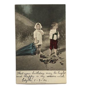 Carte postale de la royauté allemande de 1904 à la princesse Maissi (Pauline) von Arenberg - Photo d'enfants teintée à la main