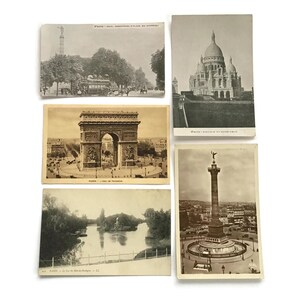 Vintage Paris Postcards – Set of 6 Antique French Postcards Featuring Paris Landmarks – Flawed Condition