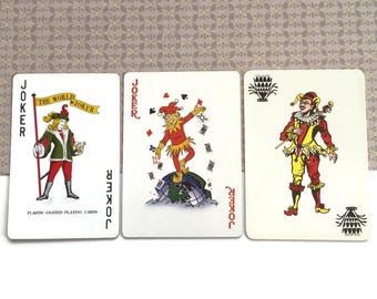 ヴィンテージ ジョーカー トランプ ロット – カラフルなハーレクイン