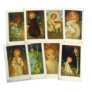 Set di 8 stampe d'arte cristiana vintage - Bambini e agnelli - Tema del dolce angelo custode