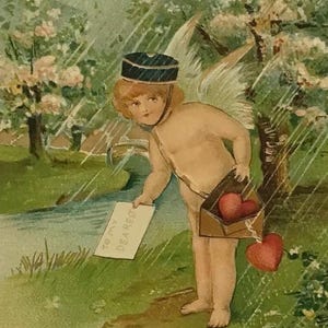 Antique Embossed Postcard – Cupid Messenger with Love Letter – Early 1900s