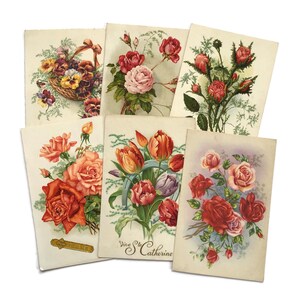 Cartes postales florales anciennes de France - Lot de 6 cartes fleuries illustrées - oeuvres d'art vintage pour carnets et travaux manuels indésirables