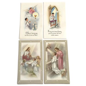 Vintage French First Communion Holy Cards – Set of 4 – 1960s Religious Ephemera