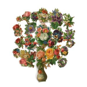 Colección de recortes florales antiguos: 20 piezas troqueladas, papel victoriano repujado, efímeras, suministros para revistas basura, set botánico variado